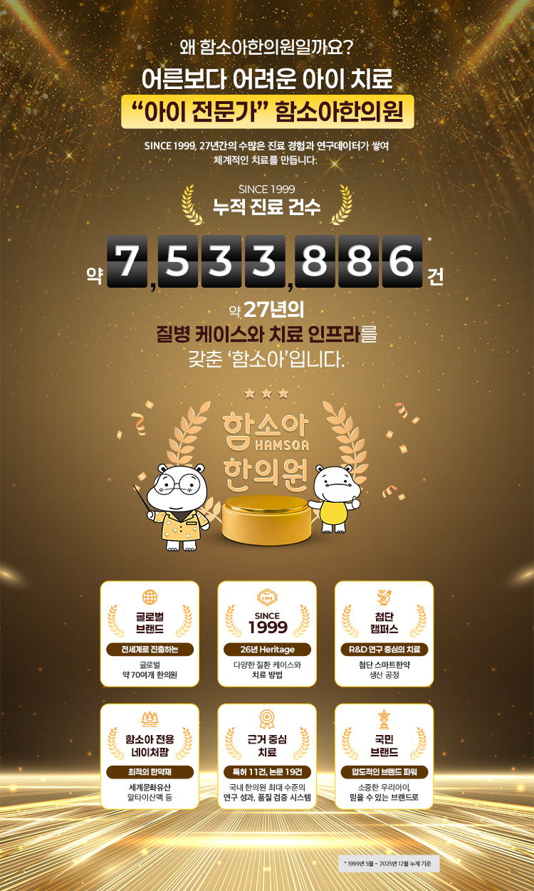어른보다 어려운 아이 치료 아이 전문가 함소아 한의원 누적진료 건수 약7,533,886건